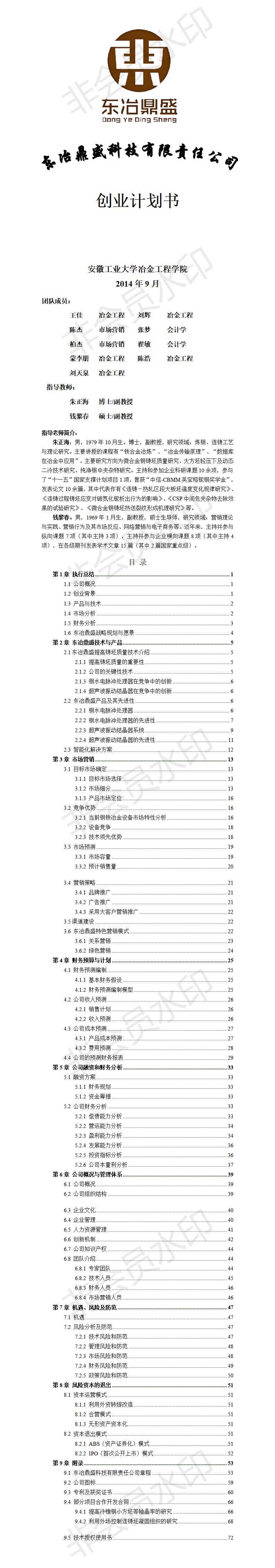 安徽工业大学  东冶鼎盛科技有限责任公司-项目计划书