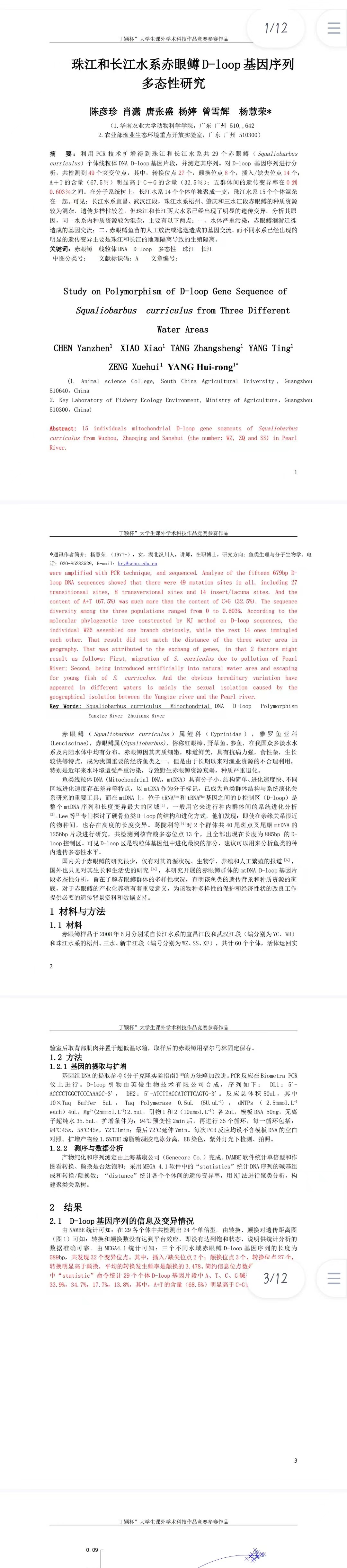 珠江和长江水系赤眼鳟D-loop基因序列多态性研究