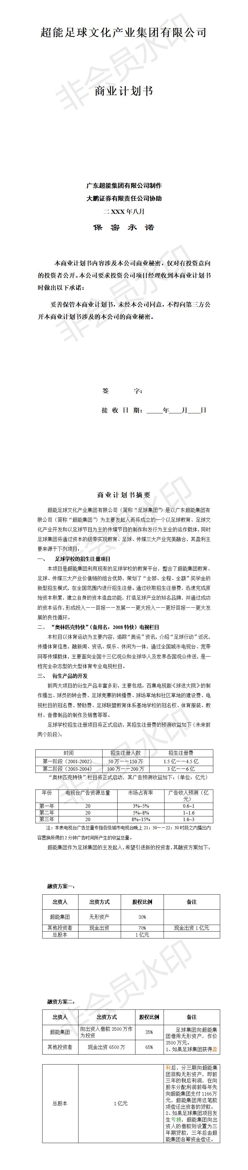 超能足球文化产业集团有限公司-商业计划书