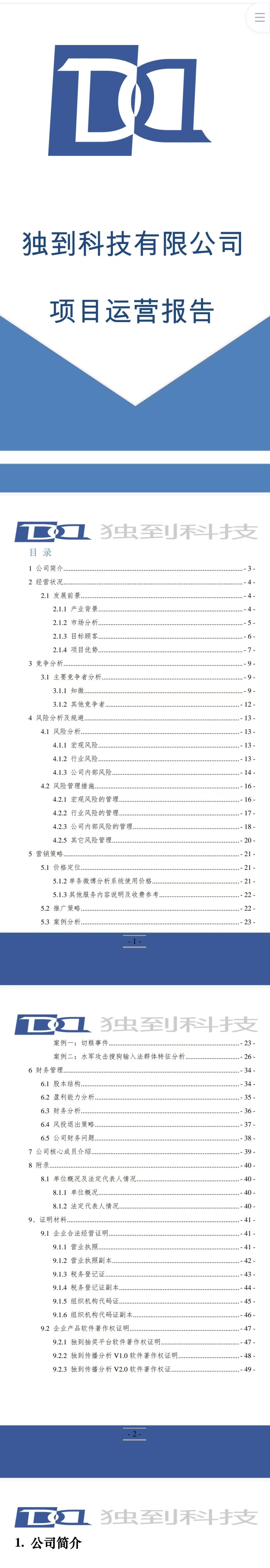 独到科技-项目运营报告