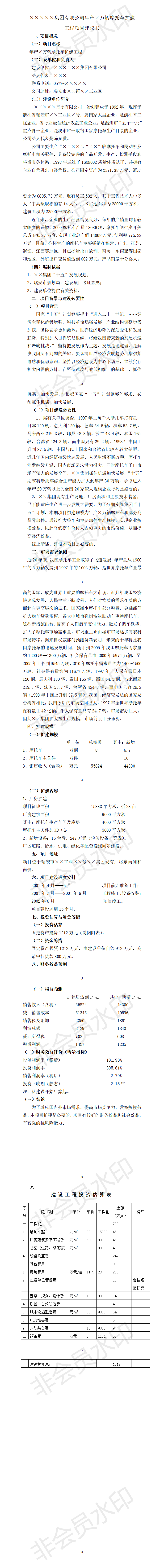 ××集团有限公司摩托车扩建工程项目建议书-项目计划书