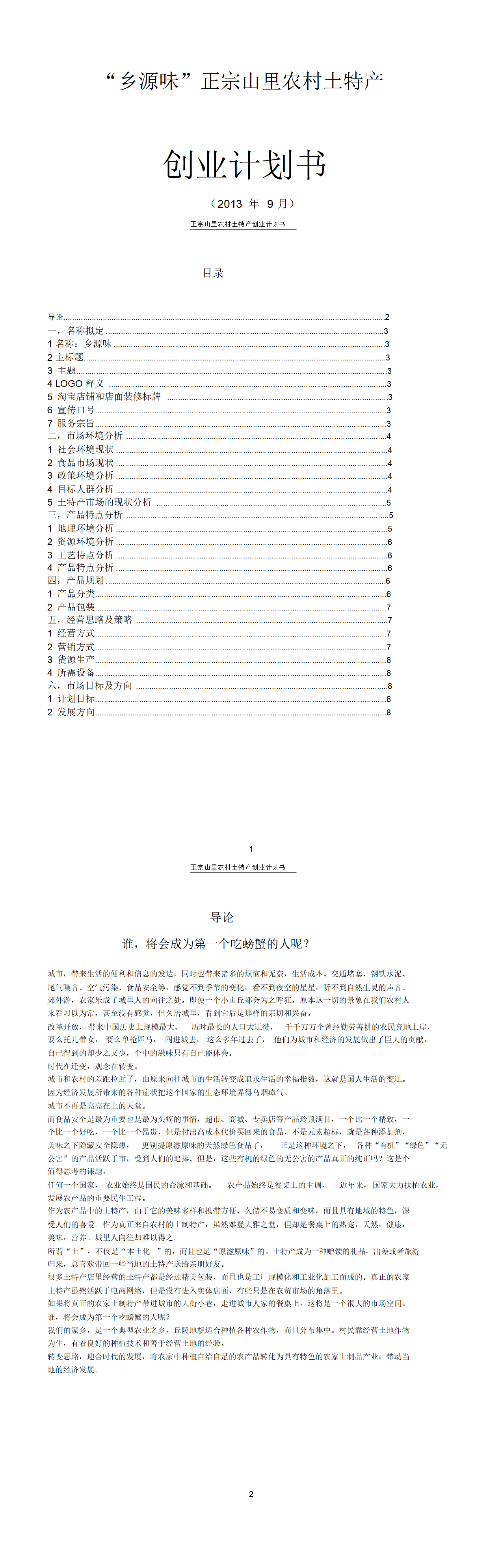 “乡源味”淘宝网店-电子商务创业计划书