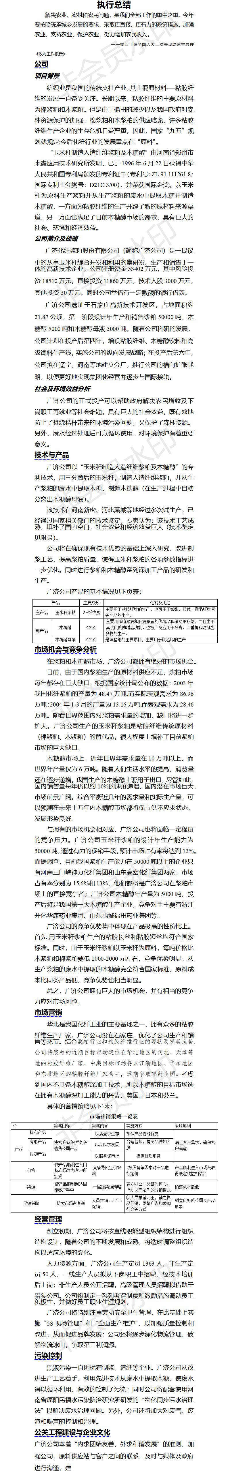 化纤浆粕股份有限公司创业-项目计划书