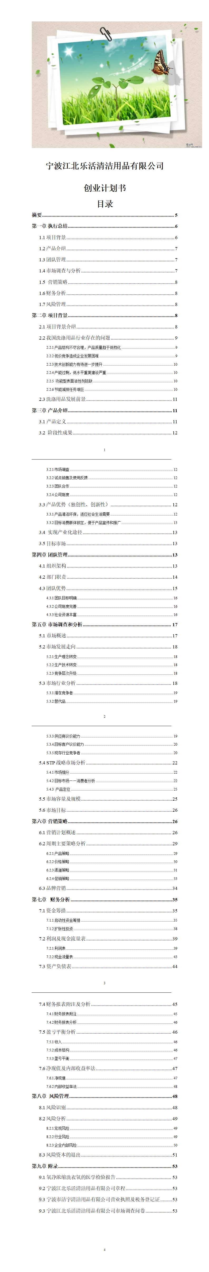 宁波江北乐活清洁用品有限公司-项目计划书