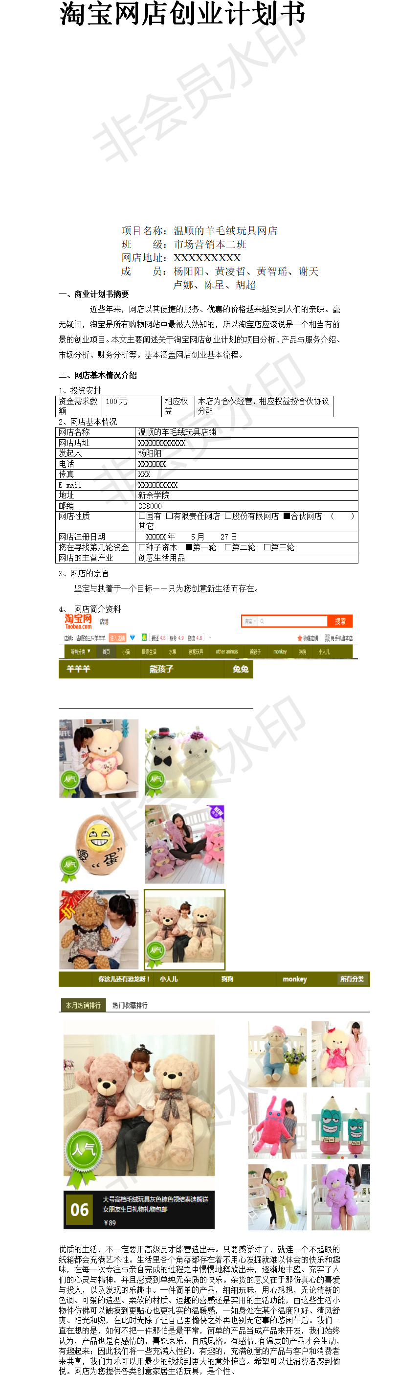 淘宝网店创业-项目计划书