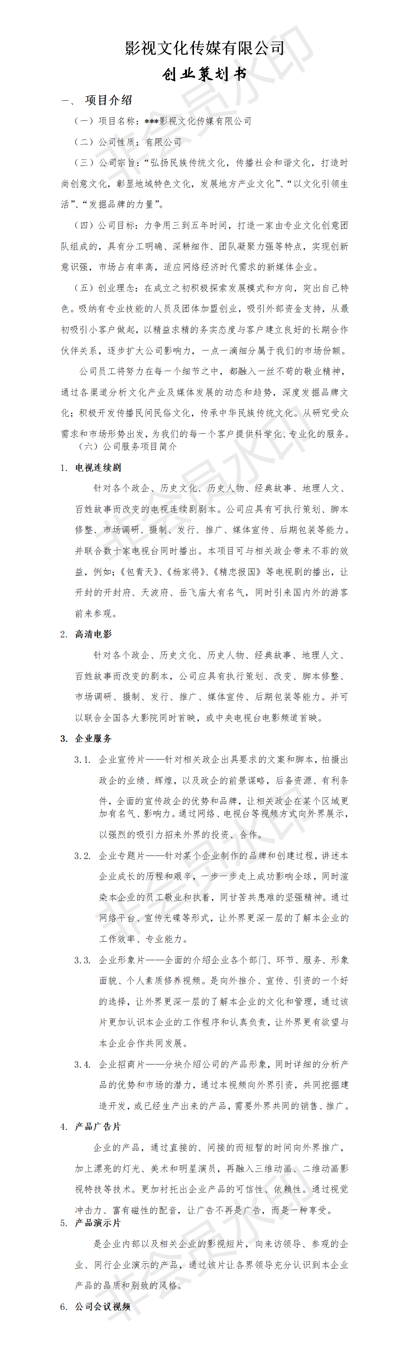 影视文化传媒有限公司创业-项目计划书