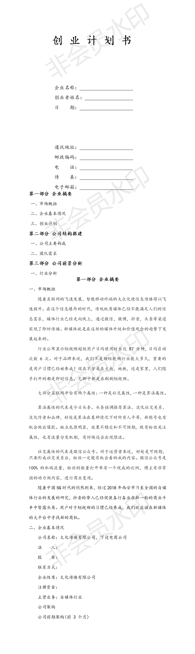 自媒体创业-项目计划书