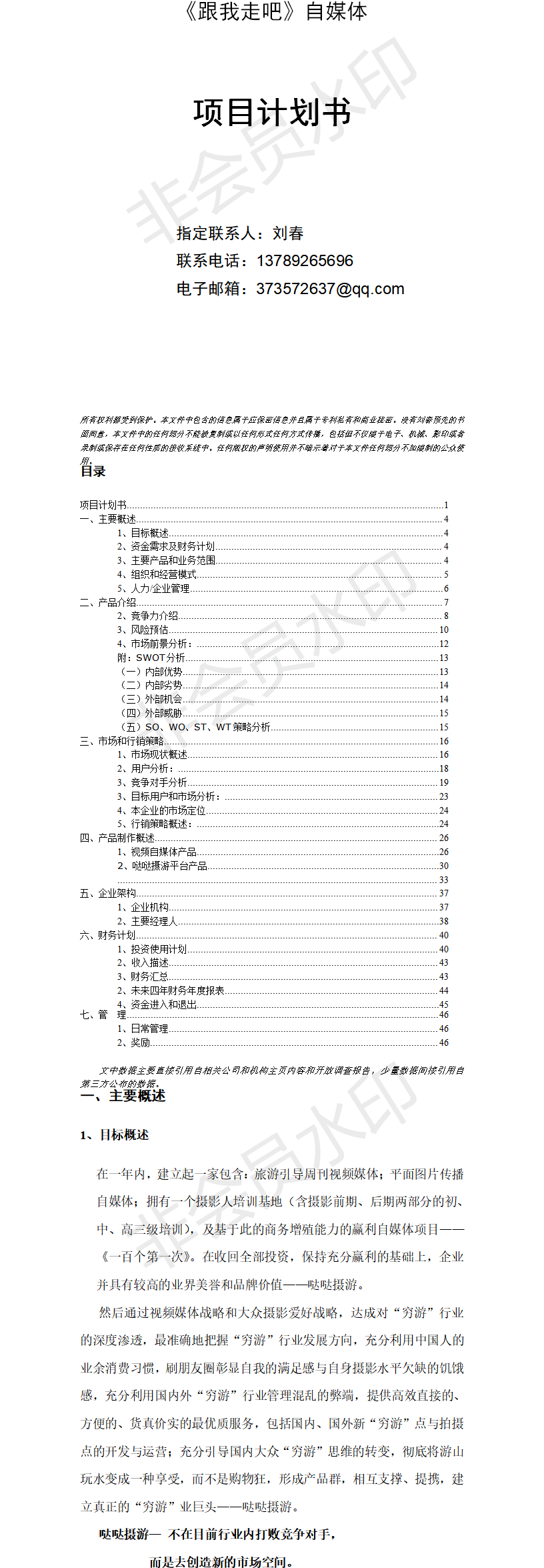自媒体商业项目-项目计划书