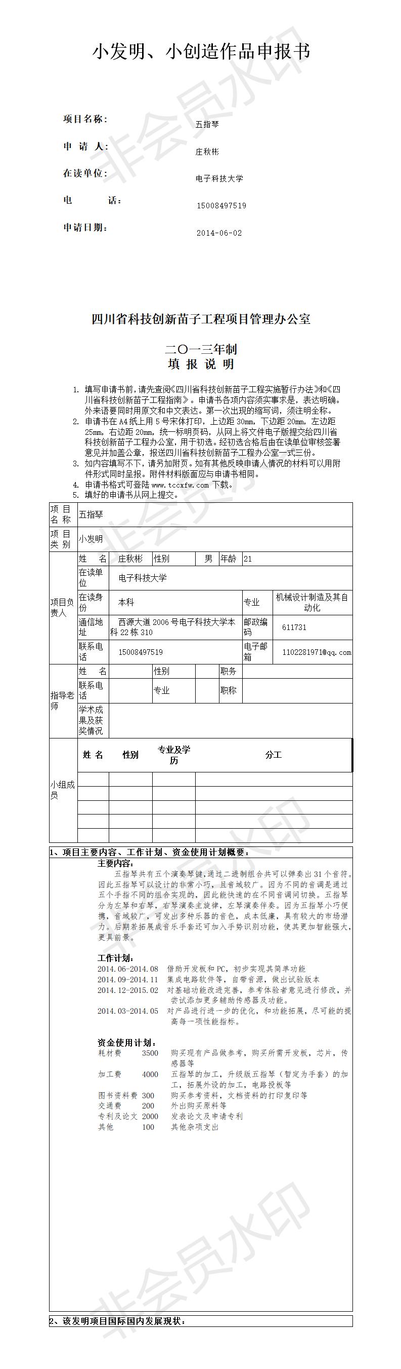 五指琴-项目计划书