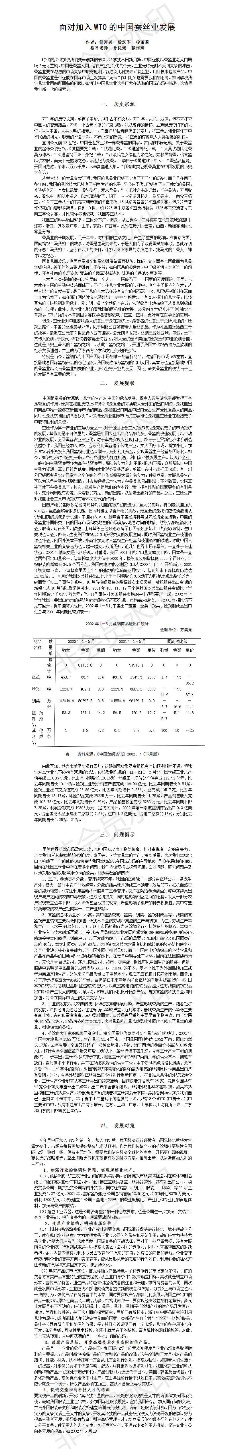 面对加入WTO的中国蚕丝业发展-论文