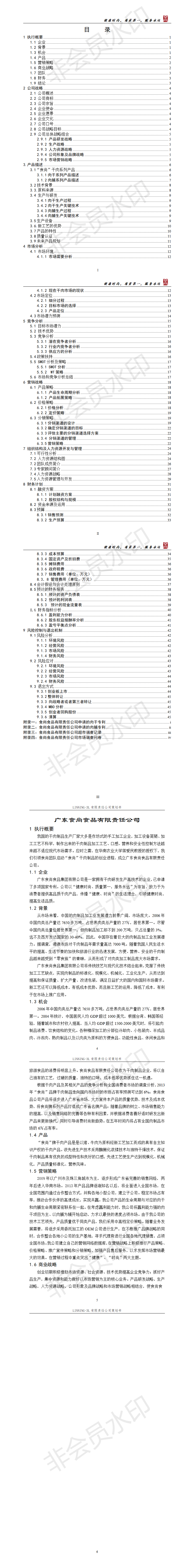 食尚食品有限责任公司商业计划书-项目计划书