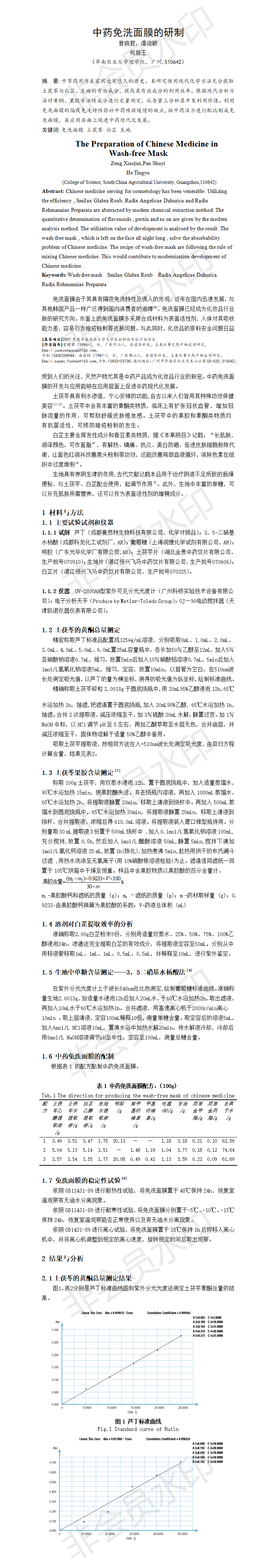 中药免洗面膜的研制-项目计划书
