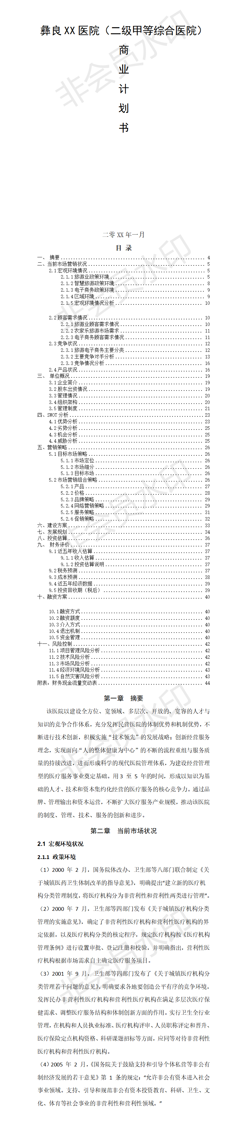 彝良xx医院-项目商业计划书