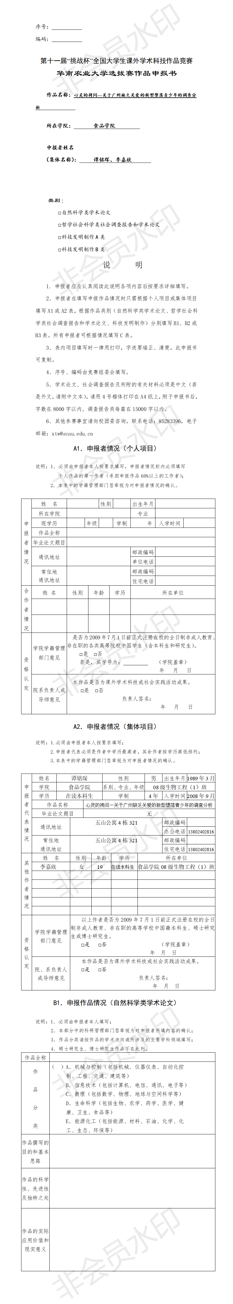 心灵的拷问-申报书