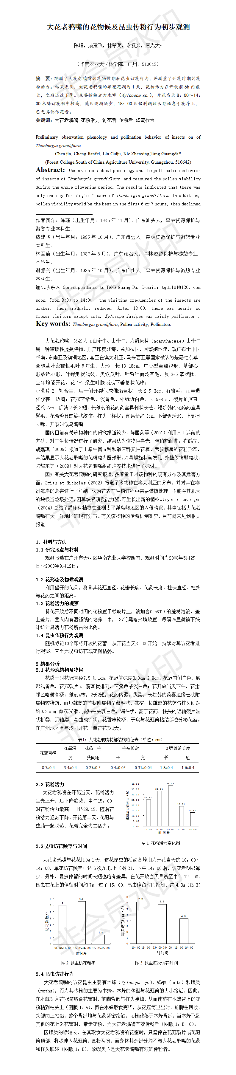 大花老鸦嘴的花物候及昆虫传粉行为初步观测-项目计划书