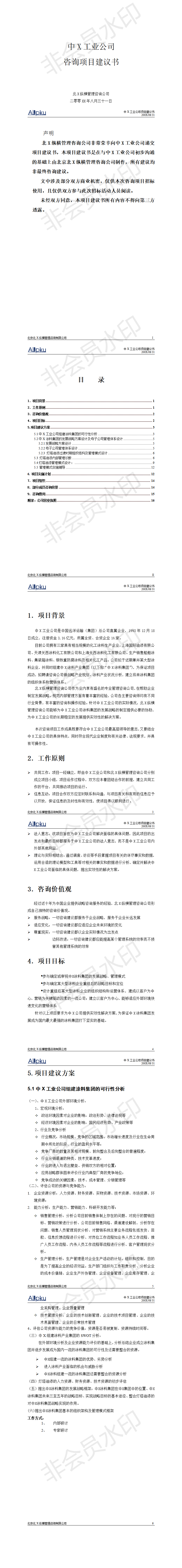 中X工业公司 咨询项目建议书-项目计划书