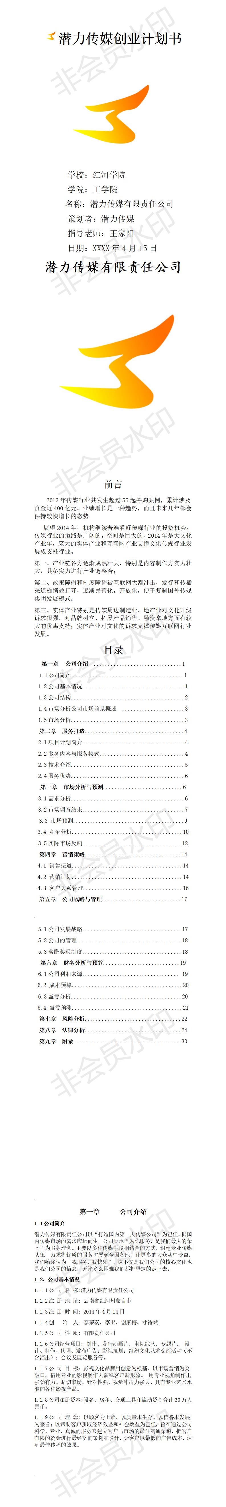 潜力传媒-创业计划书