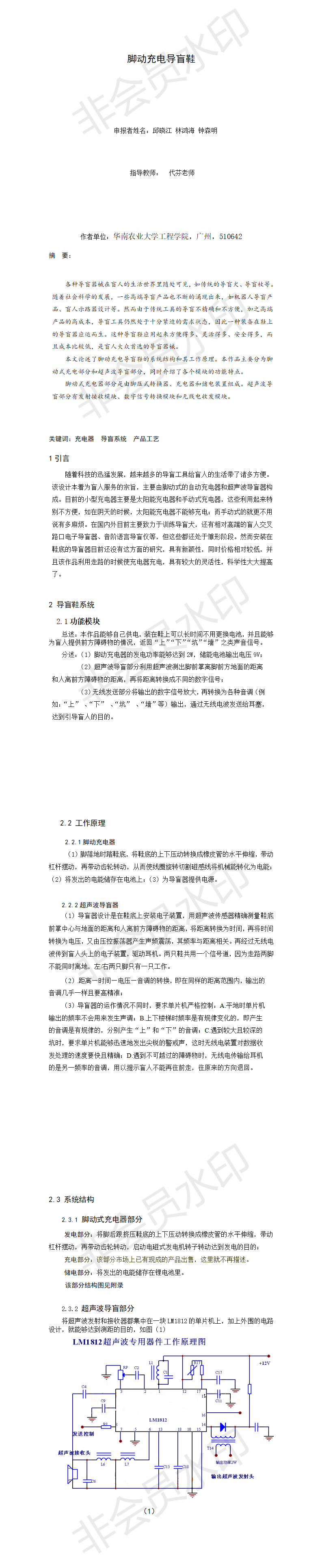 脚动充电导盲鞋项目申报书