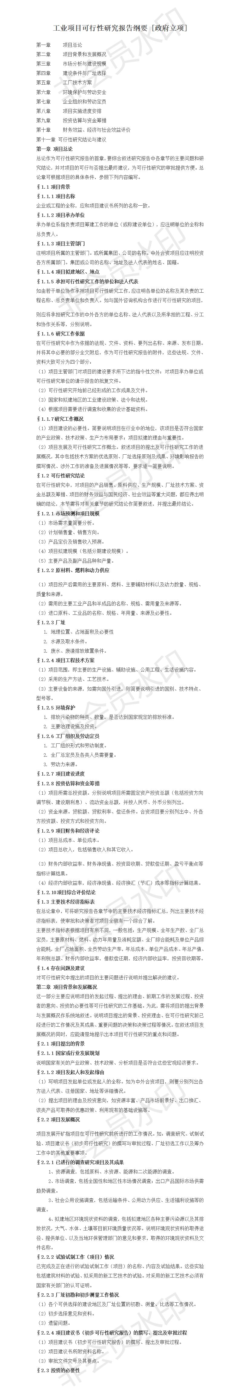 工业项目可行性研究报告纲要-项目计划书