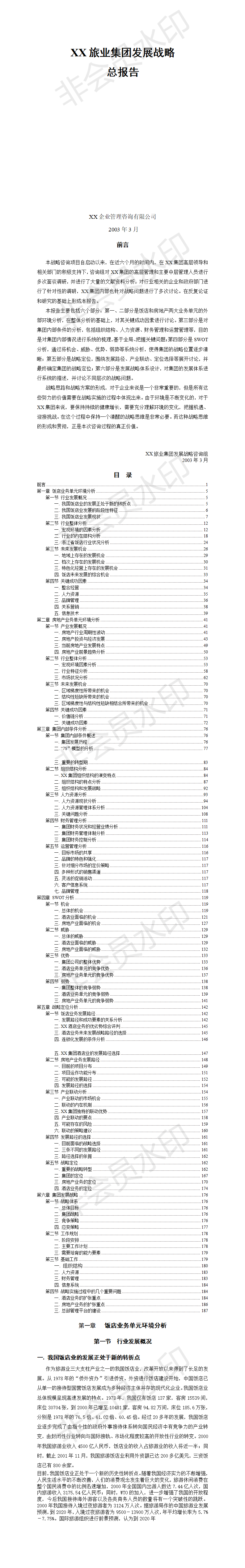 XX旅业集团发展战略 总报告-项目计划书