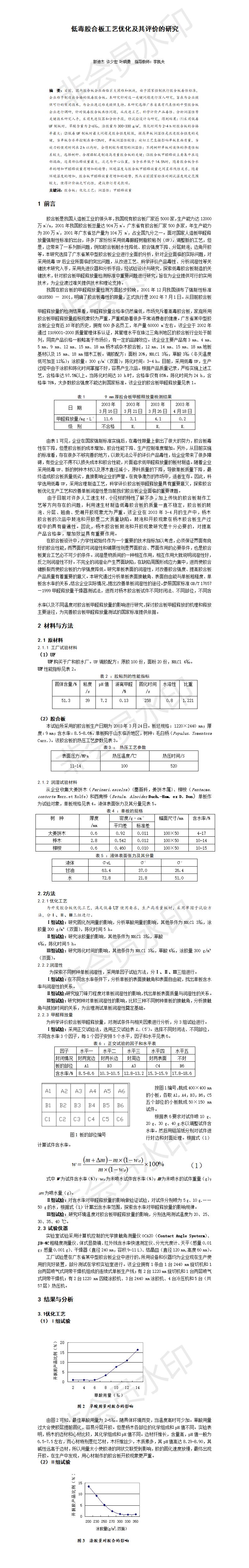 低毒胶合板工艺优化及其评价的研究-论文