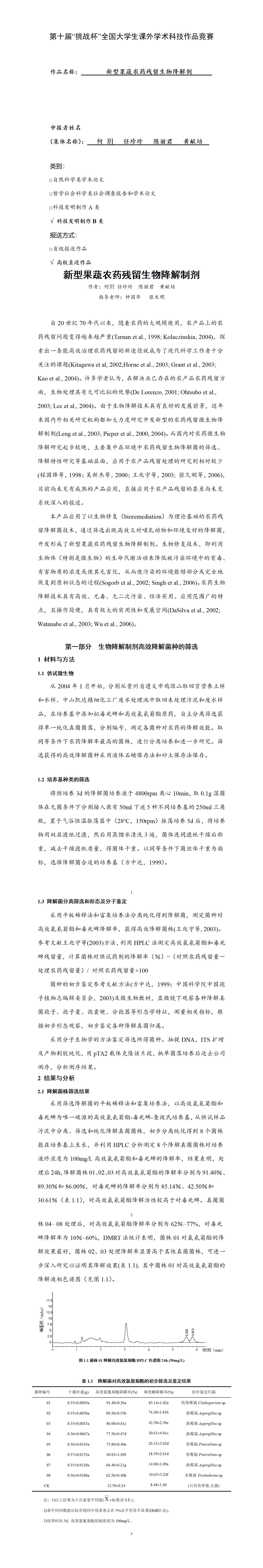 新型果蔬农药残留生物降解剂-项目申报书