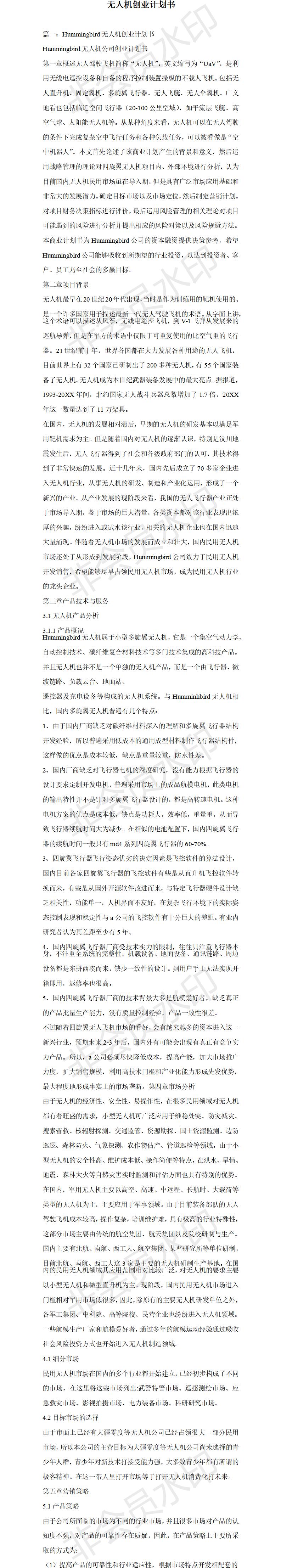 无人机创业-项目计划书