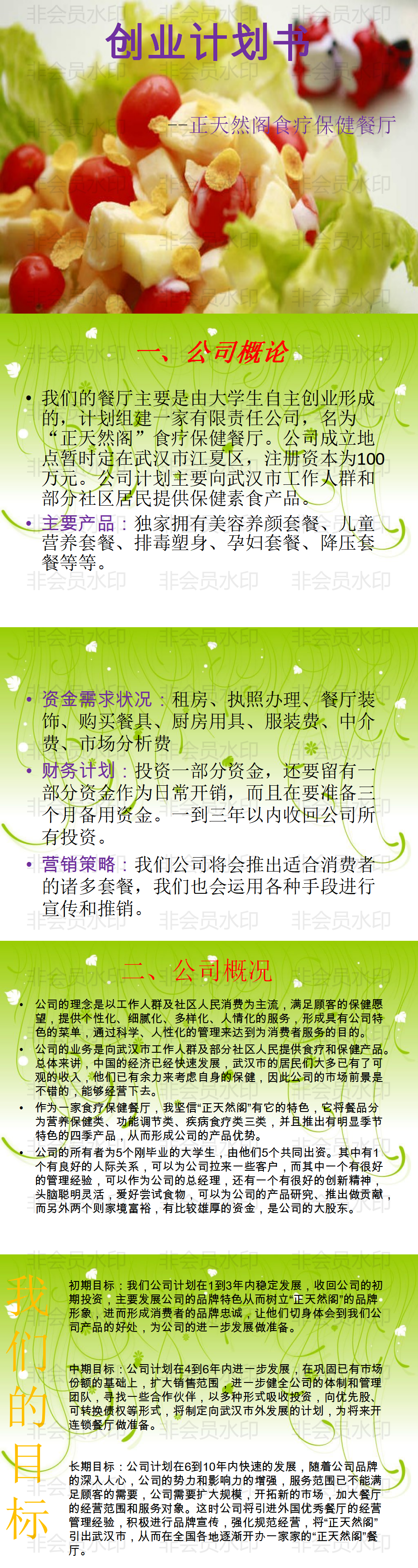 正天然阁食疗保健餐厅-项目创业计划书PPT