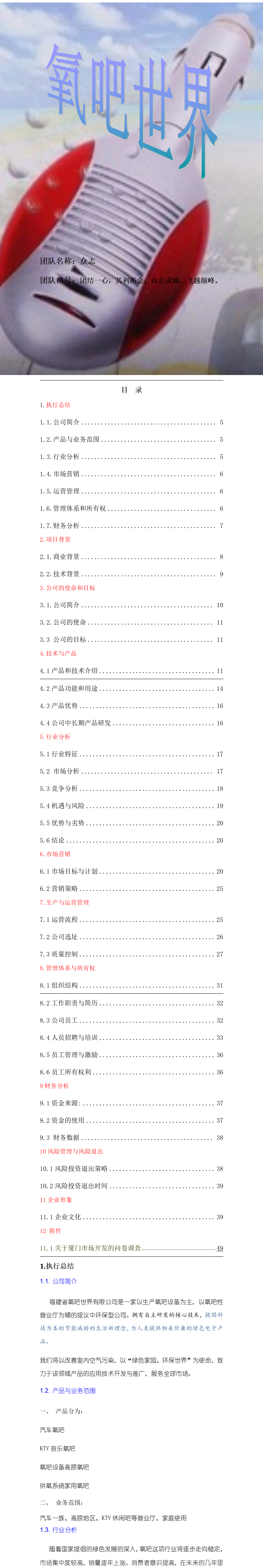 氧吧创业-项目计划书