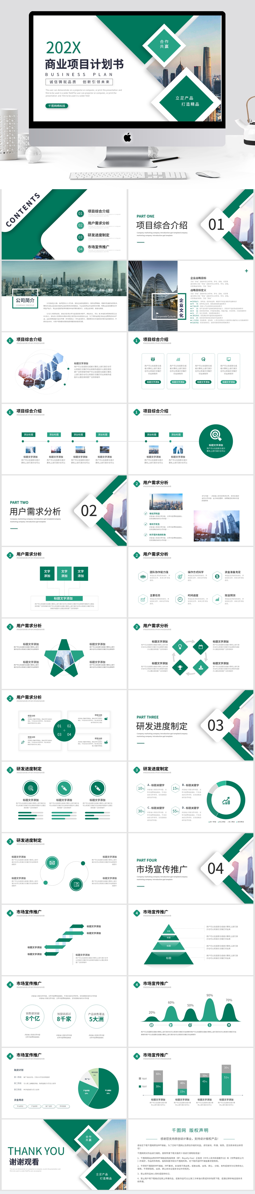 大气绿色清新简约商业计划书商业项目计划书  -国奖PPT模板